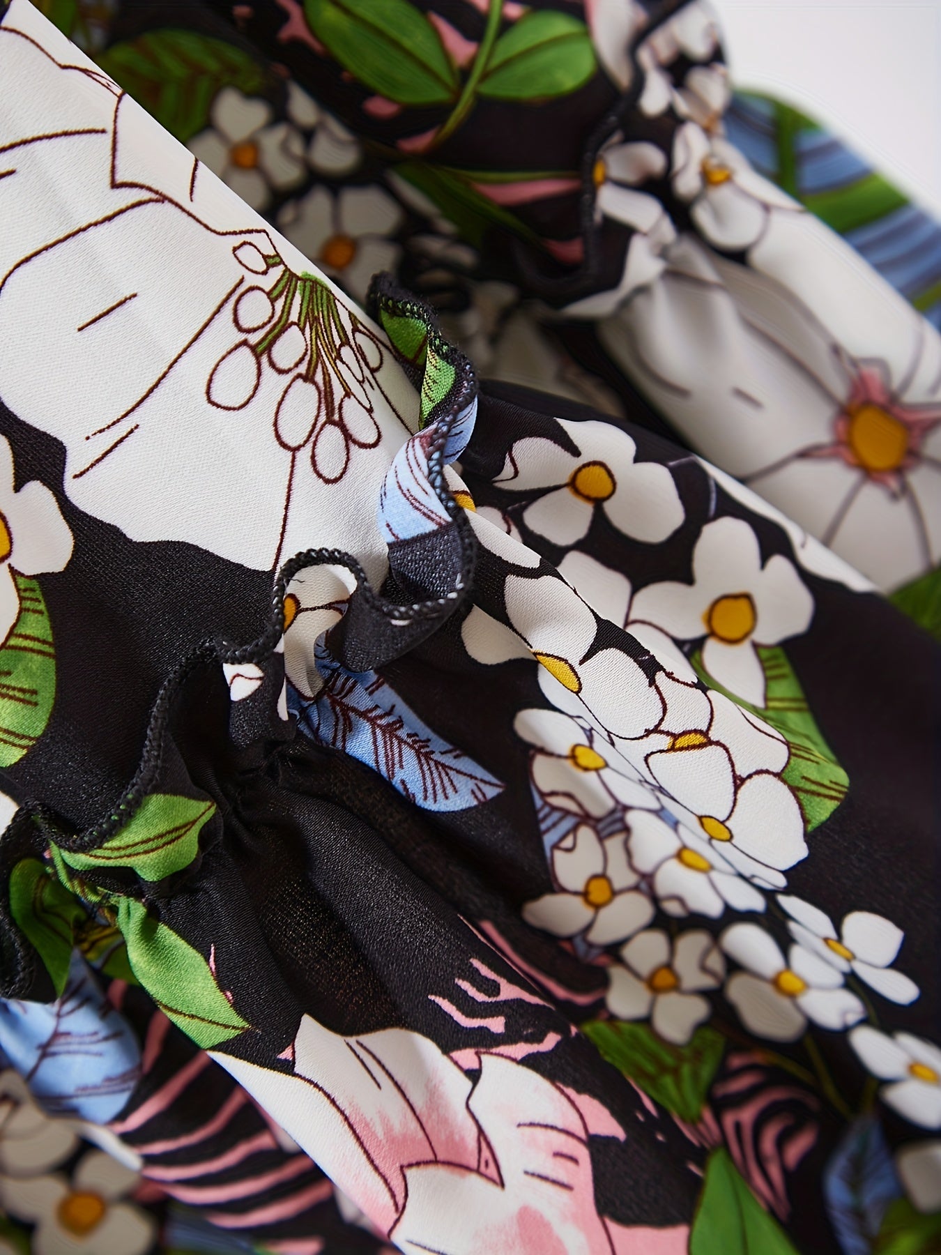Floral Print Tiered Skirts Elastic Waist Ruffle Trim Skirts