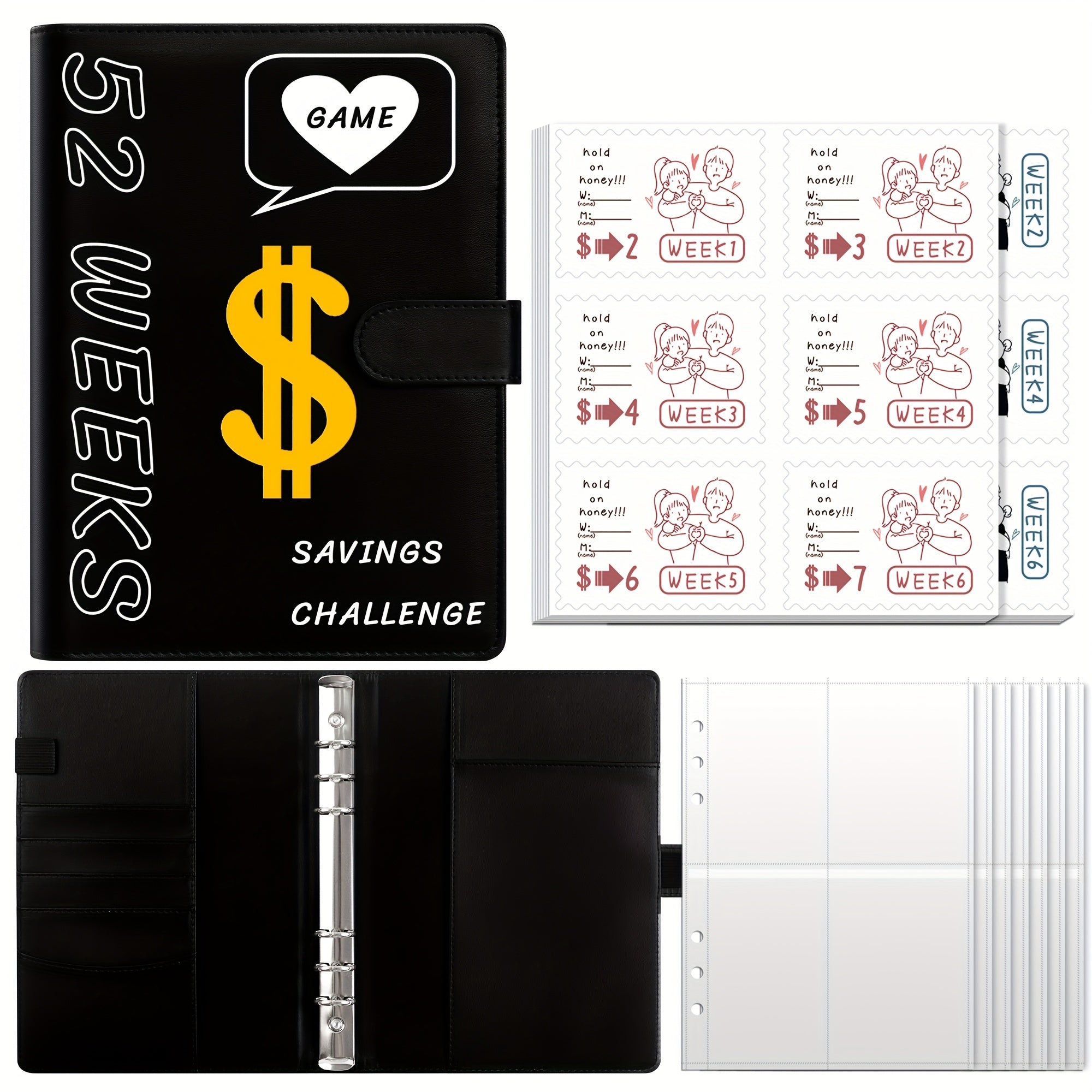 52 Week Couple Challenge Envelope Binder with Stickers, Inner Lining