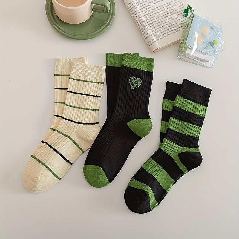 Women's Striped Mid Calf Socks College Style Casual Socks