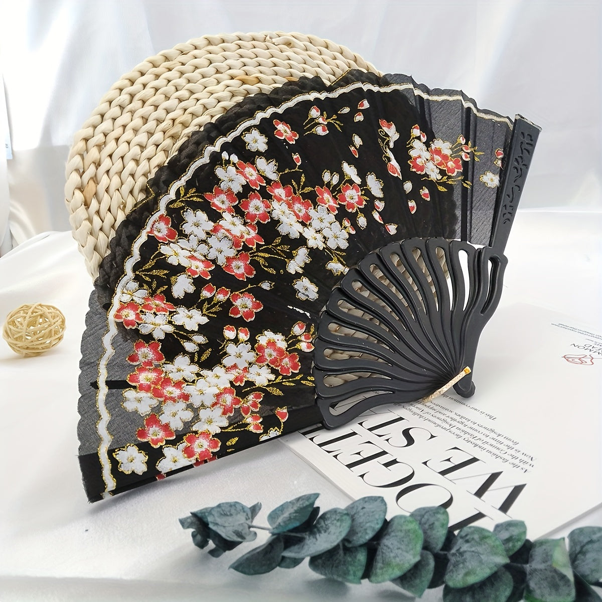 Vintage Flower Folding Fan Dance Performance Prop