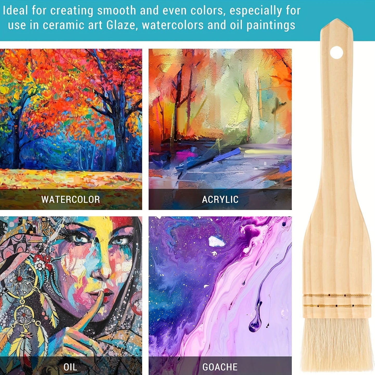 1pc Flat Hake Brushes Hake Paint Brush Set Sheep Hair Bristles Wash Brush