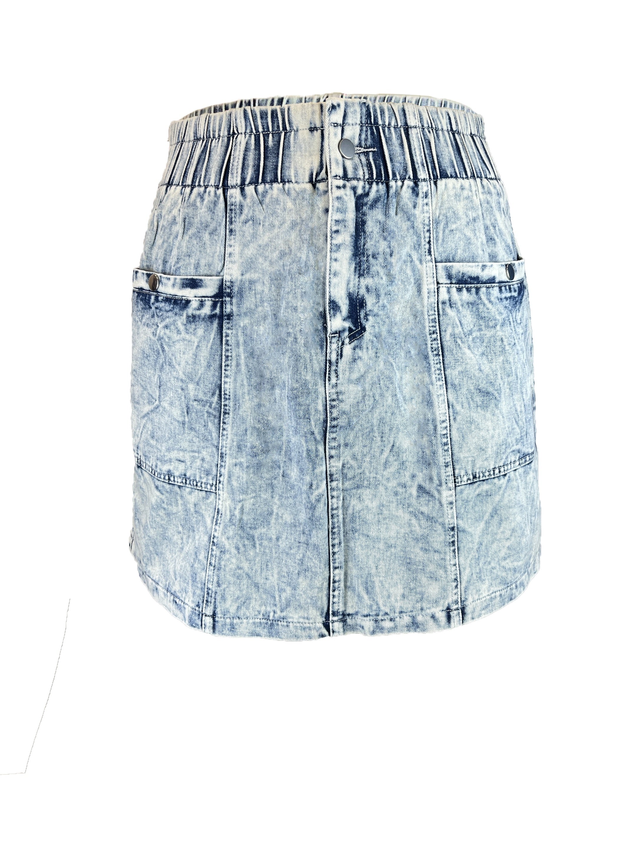 Button Front Denim Skirt with Pockets