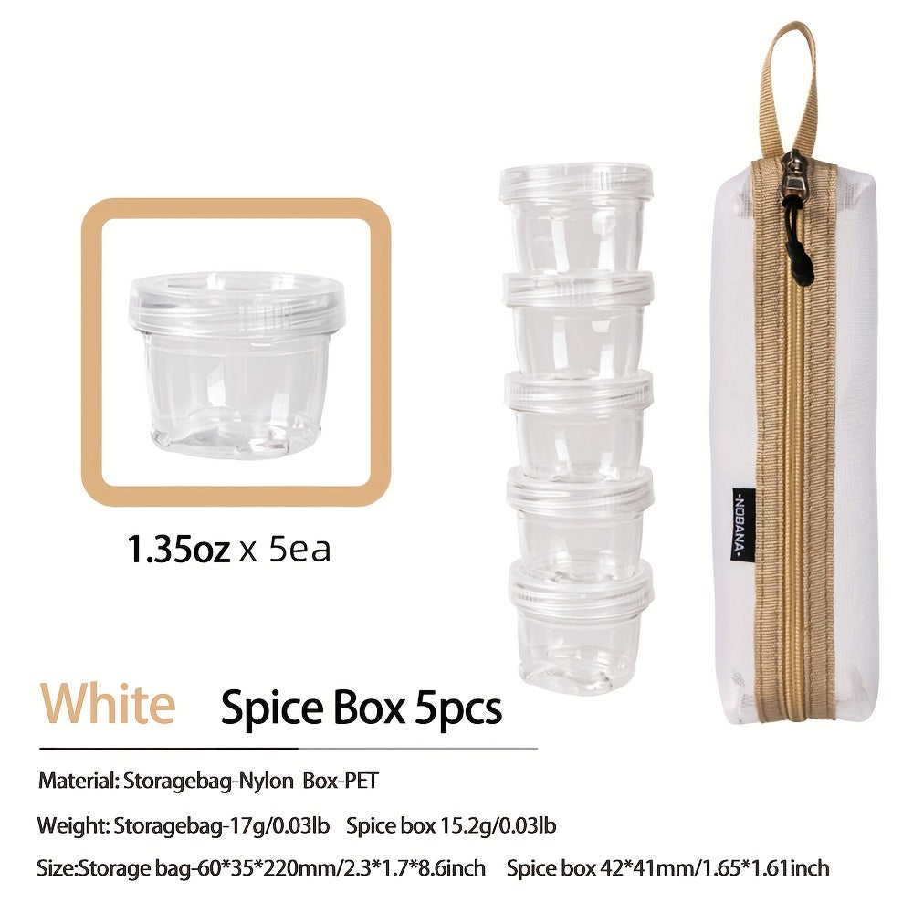 5pc Camping Spice Set Containers Labels BBQs & Picnics Storage Bag