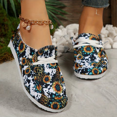 Women's Sunflower Print Canvas Shoes Casual Lace Up Outdoor Shoes