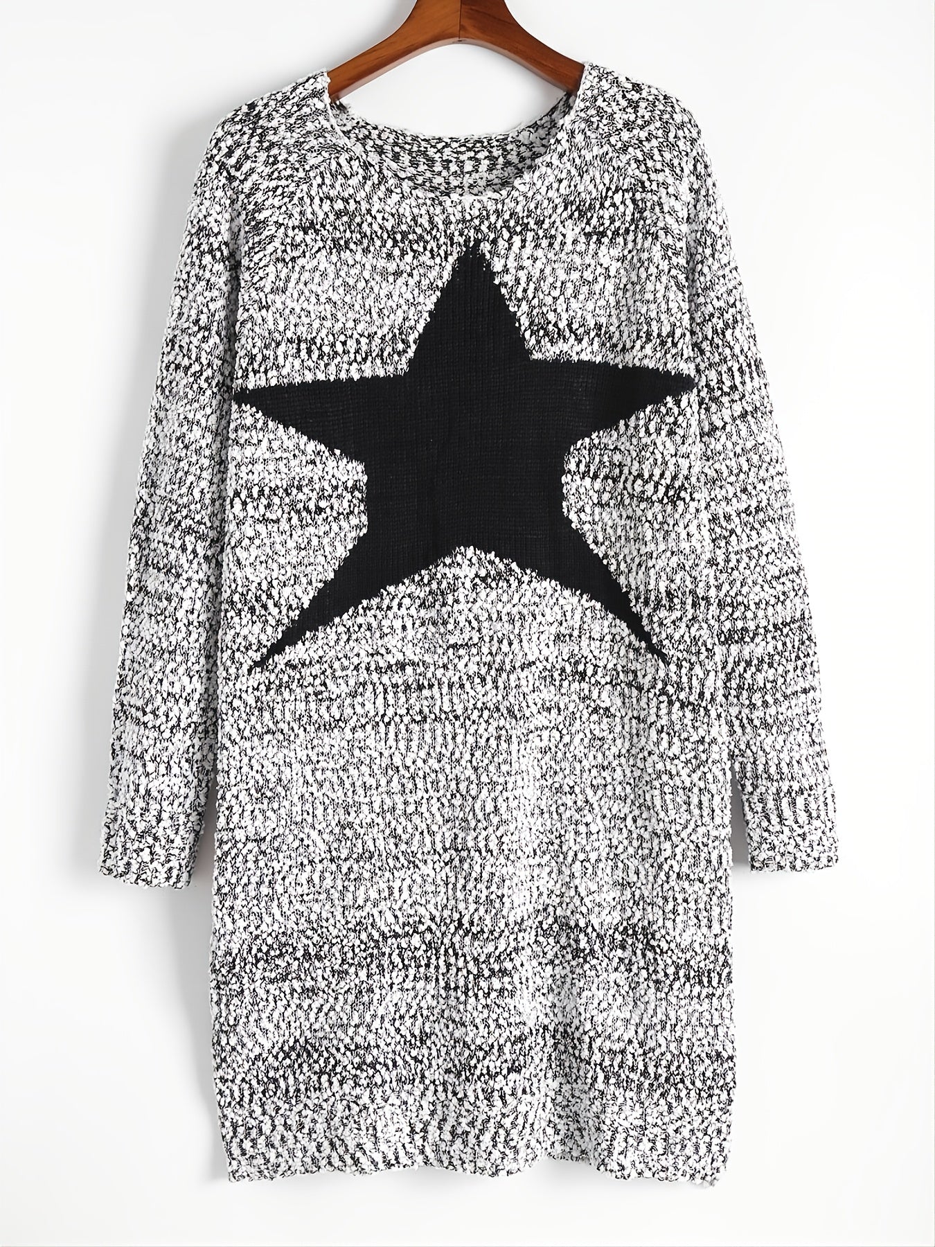 Star Graphic Long Sleeve Round Neck Sweater Dress
