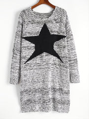 Star Graphic Long Sleeve Round Neck Sweater Dress