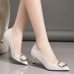 Rectangular Decor Kitten Heels Faux Leather Pumps
