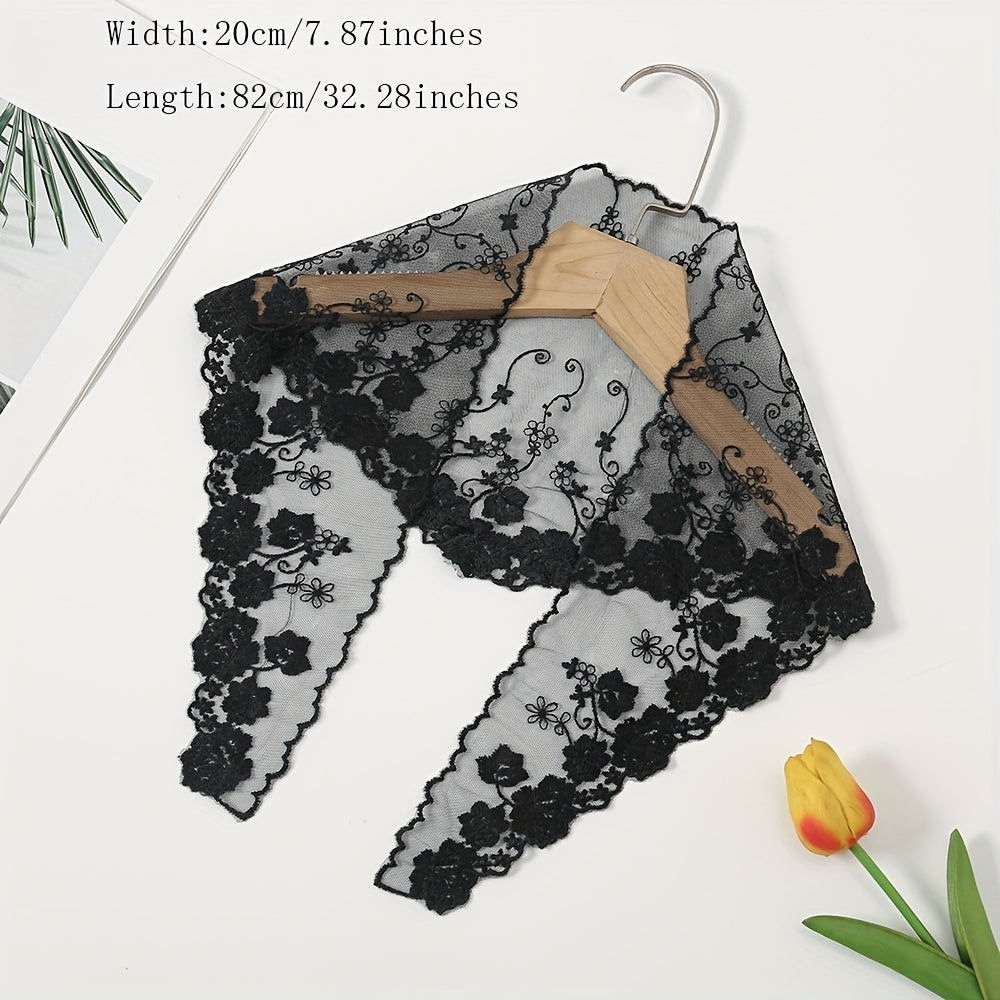 Floral Embroidery Lace Scarf Bandana Thin Head Wrap Neckerchief