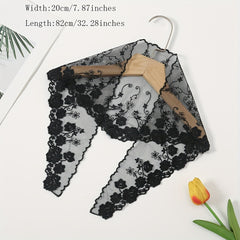 Floral Embroidery Lace Scarf Bandana Thin Head Wrap Neckerchief