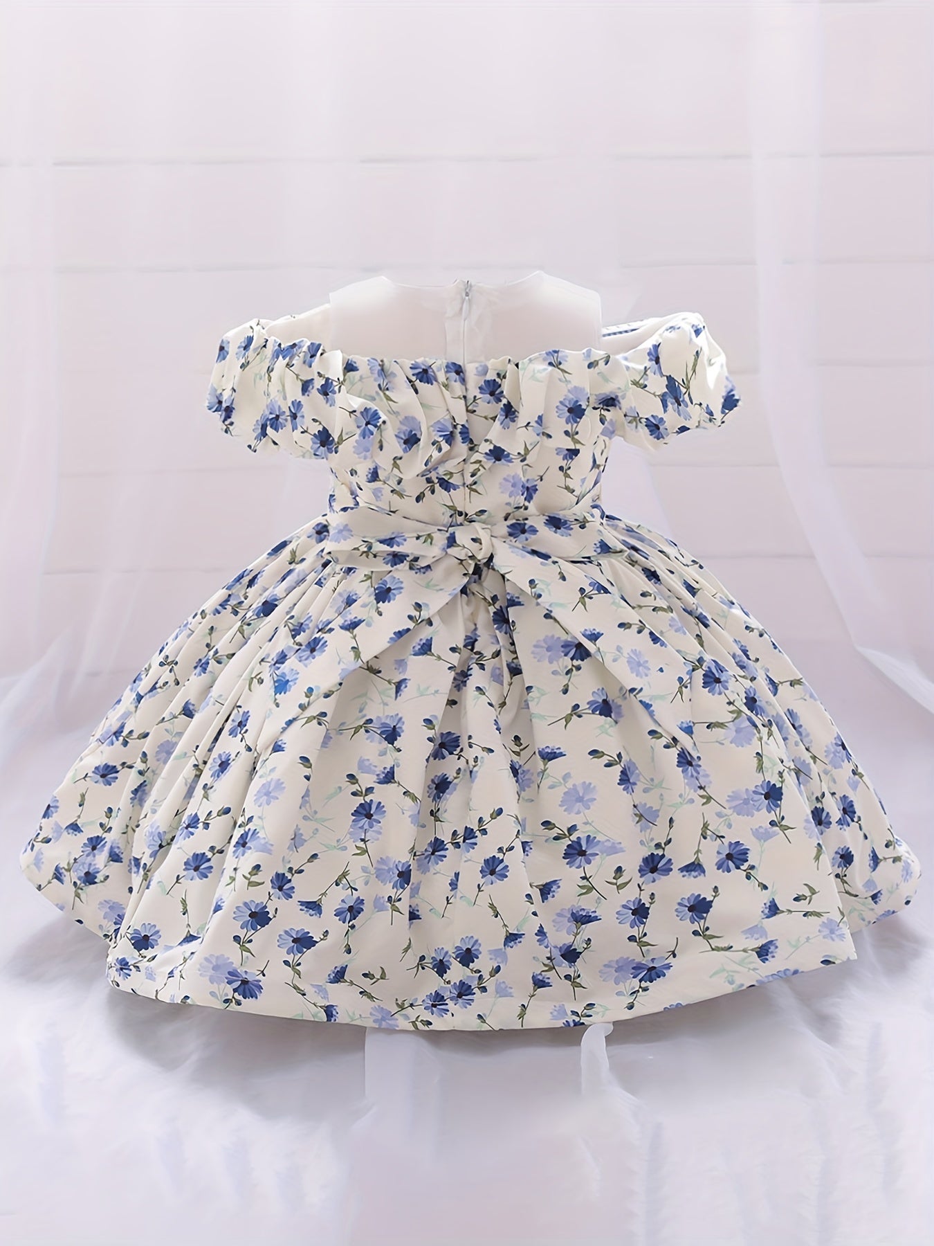 Girls Floral Print Puffy Dress Baby One Year Birthday Party Gown