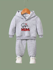 Kids MOM Print Hoodies Pants Set Spring Fall Sports