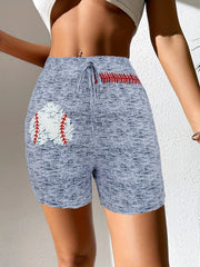Baseball Heart Print Drawstring Shorts Casual Women's Clothing
