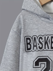 Boy's Basketball Print Hoodie & Sweatpants Set for Spring Fall