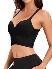 Women's V-neck Ribbed Seamless Backless Sports Bra