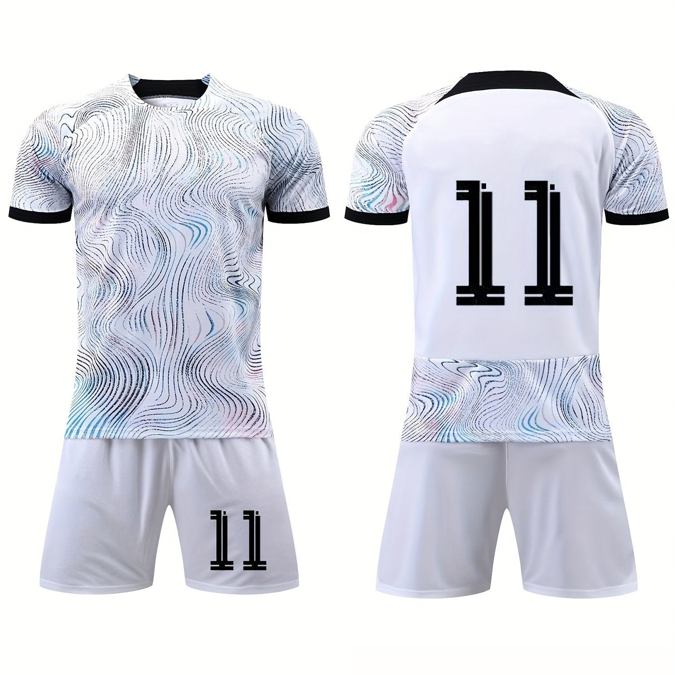 2pcs Kid's Striped And 11 Football Jersey T shirt & Shorts