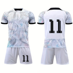2pcs Kid's Striped And 11 Football Jersey T shirt & Shorts