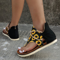 Sunflower Print Platform Thong Sandals for Women