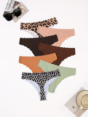 7pcs Seamless Scallop Trim Thongs Soft & Comfy Stretchy Intimates Panties