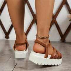 Women's Faux Leather Wedge Sandals Casual Slides