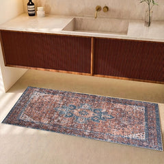 Boho Style Velvet Bath Rug - Vintage Persian Print
