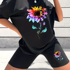 2pcs Sunflower Crew Neck Sports Set Women's Activewear