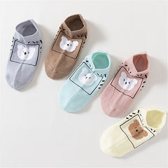 5 Pairs Bear Print Socks Women's Stockings