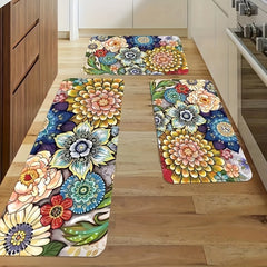 Floral Cushioned Anti Fatigue Kitchen Rug Set
