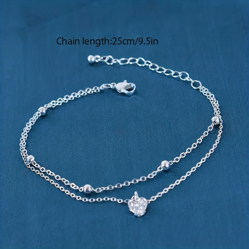Heart Shape Pendant Anklet Double Layers Ankle Bracelet For Women