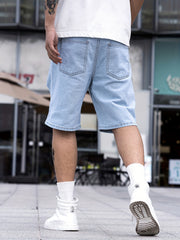 Colorful Toy Bear Pattern Ripped Denim Shorts Men's Casual Street Style Dist