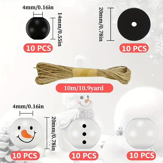 Christmas Wooden Beads Ornaments Snowman Tree Decorations Crafts Supplies