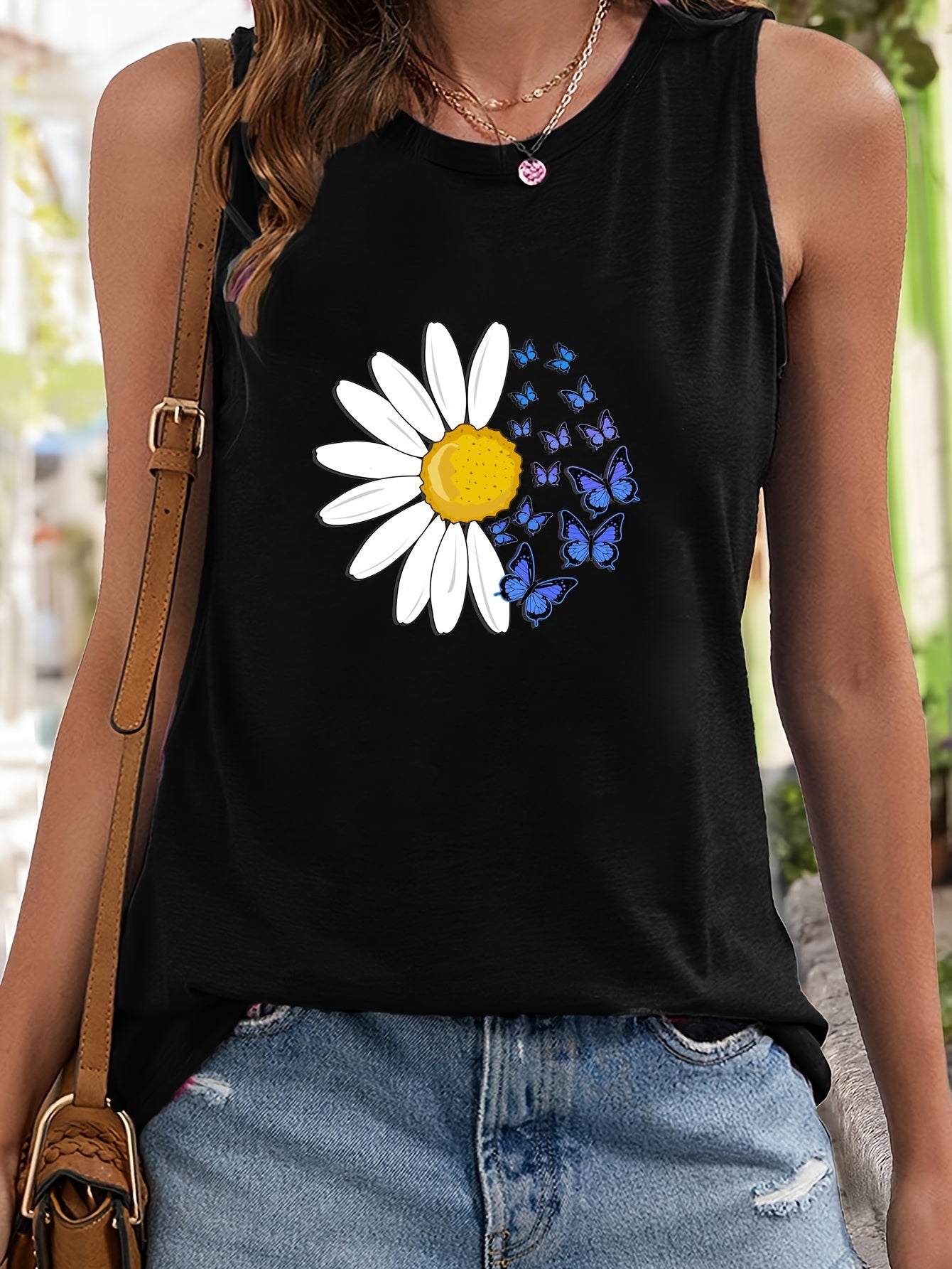 Sunflower & Butterfly Print Sleeveless Sports Vest