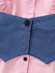 Toddler Girls Denim Spliced Shirt Dress with Ruffle Trim