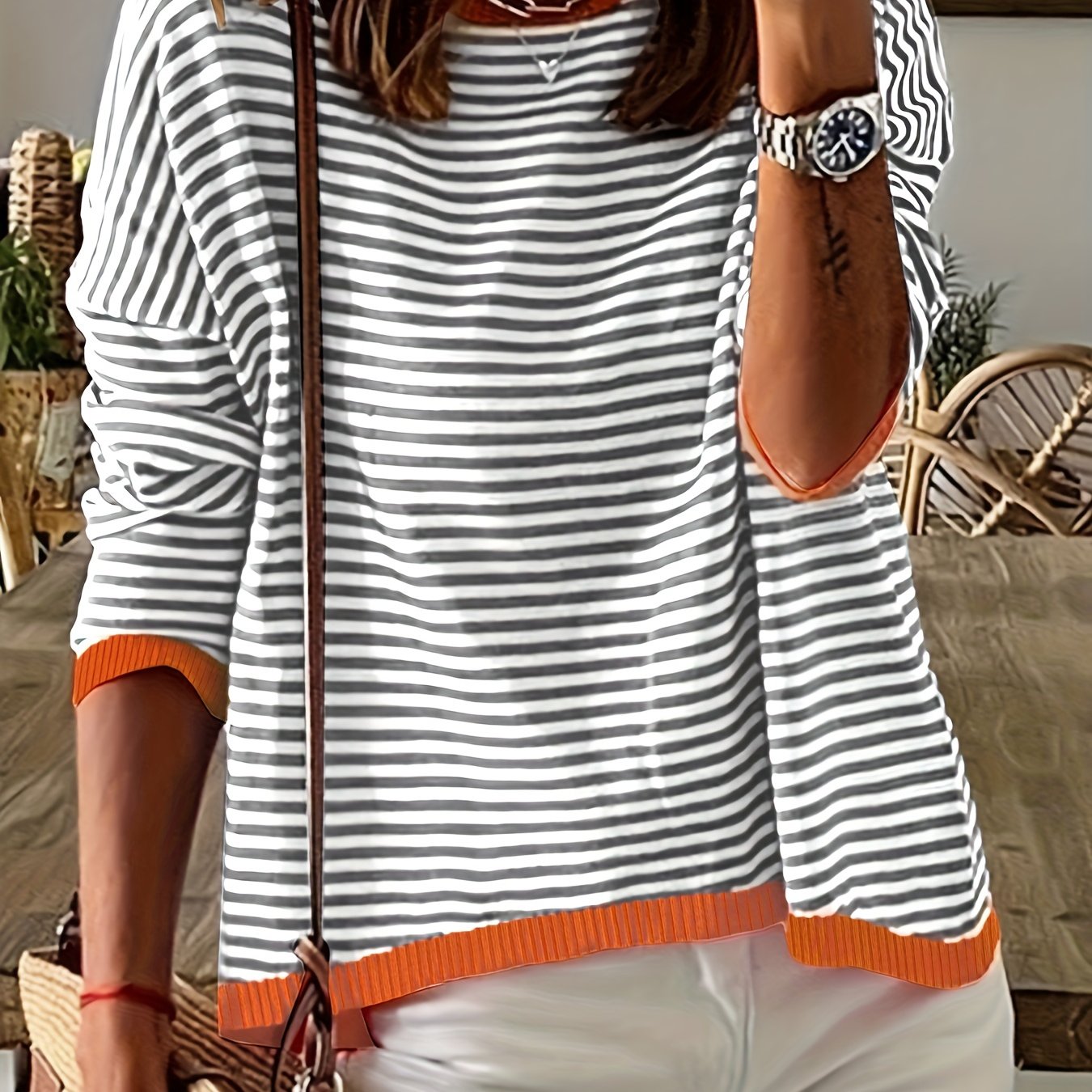 Colorblock Stripe Sweater Round Neck Jumper