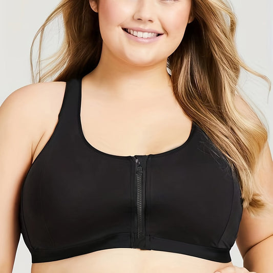 Sports Bra Zipper Front Racer Back Stretch Yoga Fitness Bra
