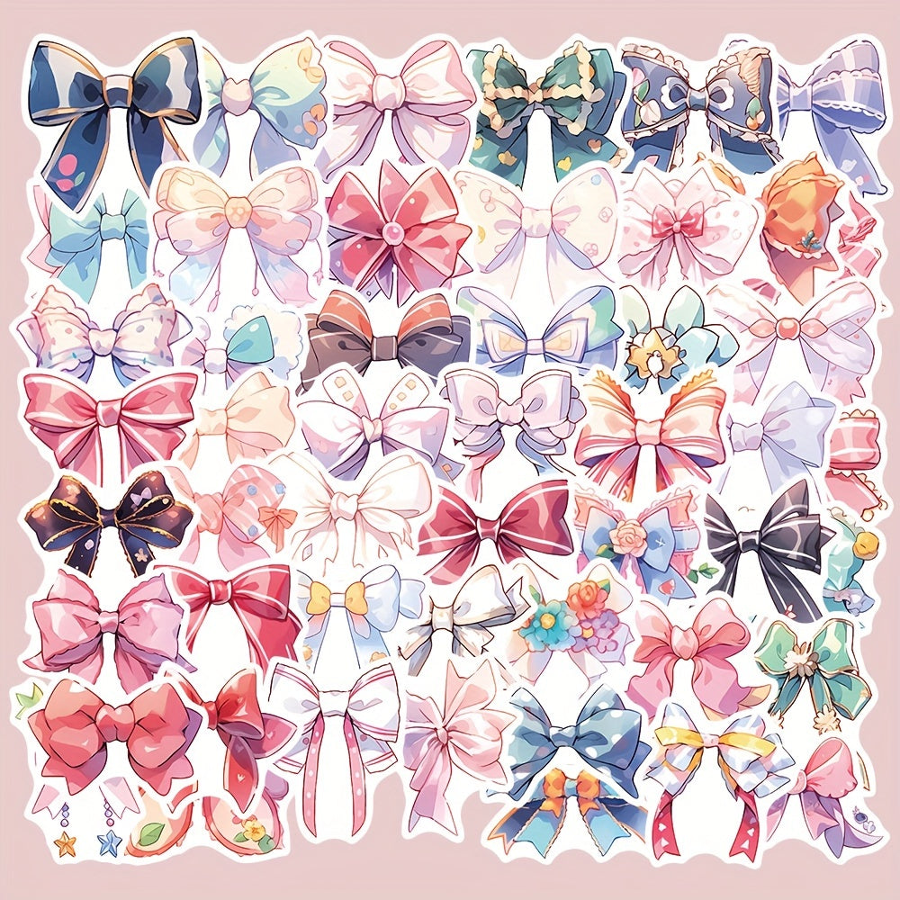 50pcs Cartoon Bow Decorative Stickers Waterproof DIY