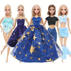 5pc 11.5in Girl Doll Clothes Set: Princess Dresses, Skirts, Outfits, Swimsuits