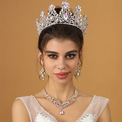 3pcs Bridal Crown Necklace Earrings Set Rhinestone Crystal Queen Crown Jewelry