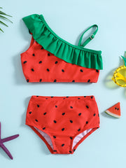 Girls Watermelon One Shoulder Bikini Swimsuit Set