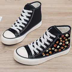 Skull Print Plush Lined Thermal Canvas Sneakers
