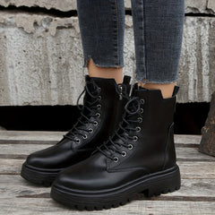 Women's Lace Up Short Boots Side Zipper Solid Casual Shoes