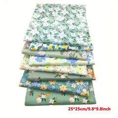 8pcs Green Flower Series Cotton Twill Fabric for Quilting and Sewing DIY
