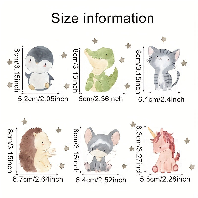 6pcs Kids Room Cartoon Animal Stickers for Fun Decor