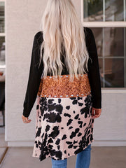 Cow Print Patchwork Open Front Jacket