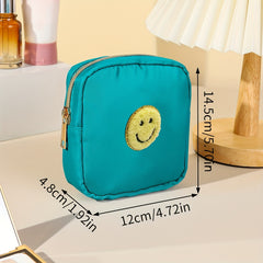 Preppy Makeup Pouch Smiley Face Patch Dark Grey