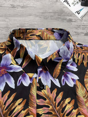 Tropical Leaf & Flower Print Men's Hawaiian Shirt