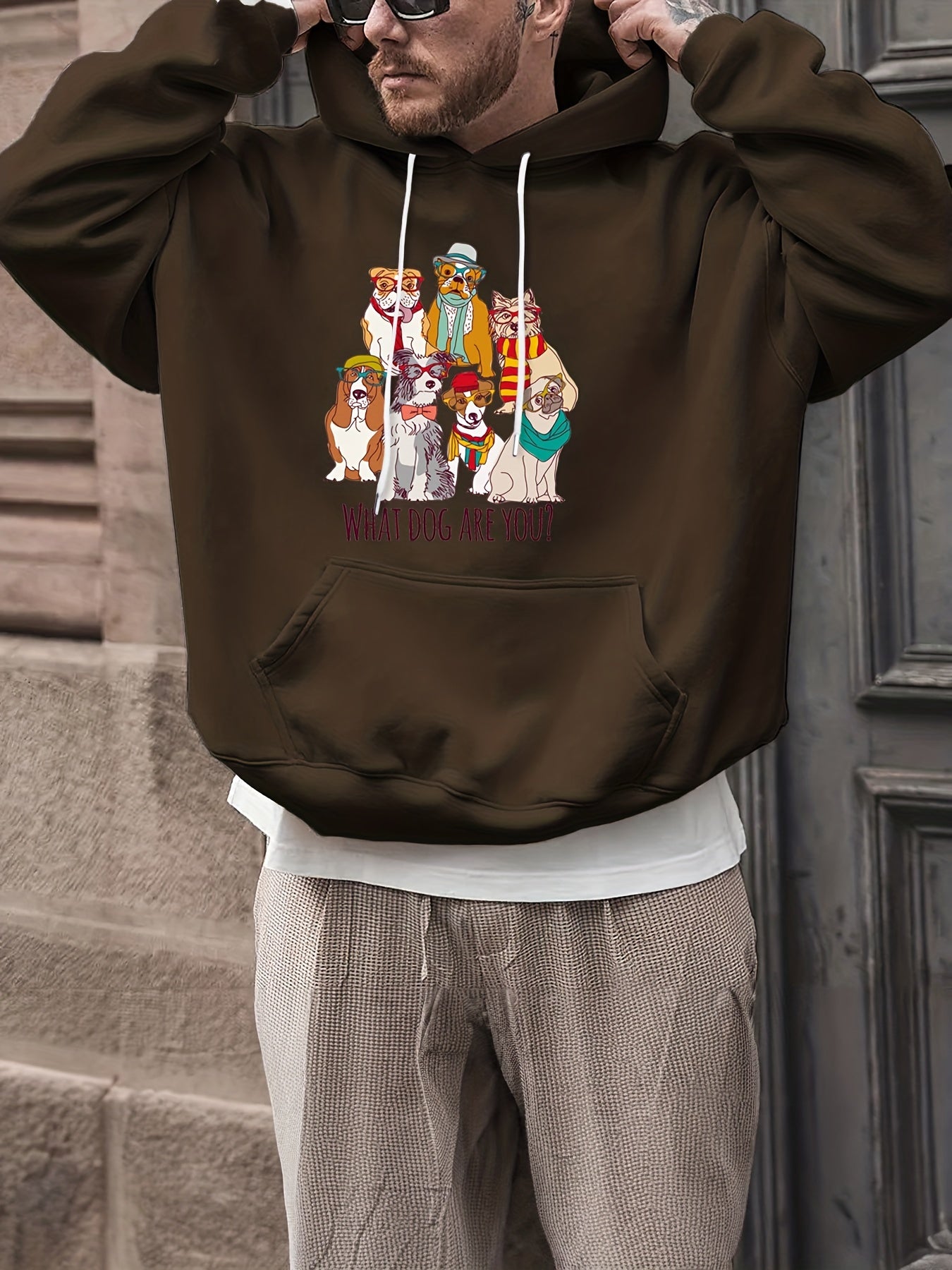 Cartoon Dogs Print Hoodies For Men Graphic Sweatshirt With Kangaroo Pocket