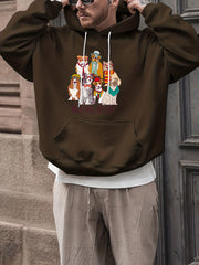 Cartoon Dogs Print Hoodies For Men Graphic Sweatshirt With Kangaroo Pocket