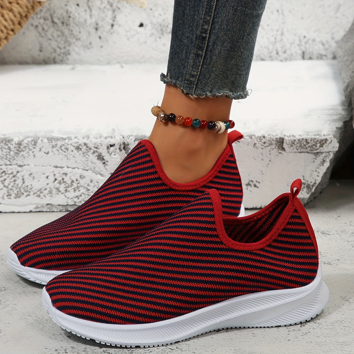 Women's Striped Breathable Sports Shoes Lightweight Travel Shoes
