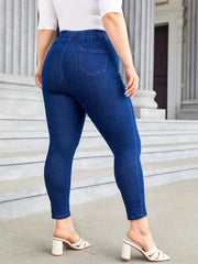 High Stretch Skinny Jeans - Elastic Waist Solid Color