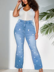 Women's Plus Star Embroidery Flared Leg Jeans
